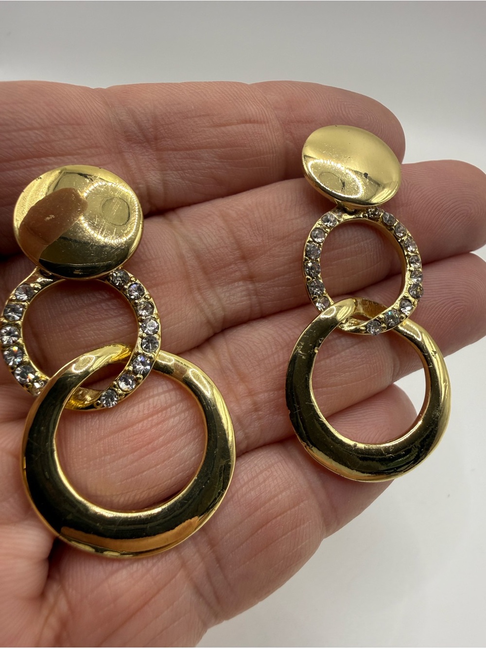 Sparkling Gold-Tone Triple Hoop Drop Earrings with Crystal Accents Liz Claiborne